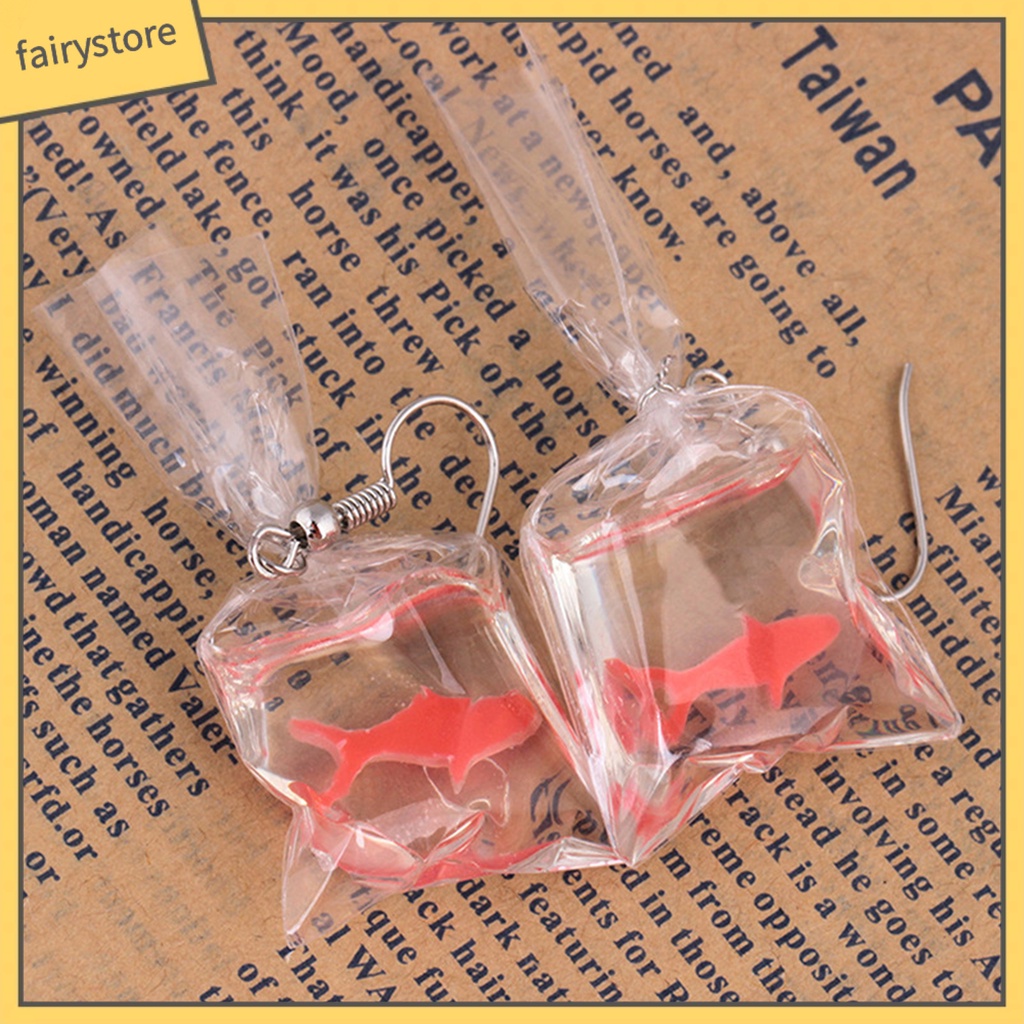 1 Đôi Bông Tai Lủng Lẳng Bằng Nhựa Resin Thân Thiện Với Da Chống Biến Dạng Kèm Túi Nước Cá Vàng Cho Nữ