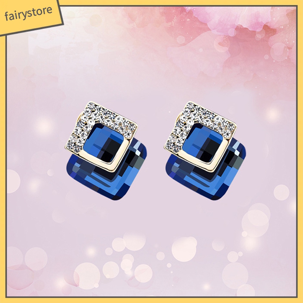 Đôi Khuyên Tai Vuông Đính Đá Thời Trang Cho Nữ