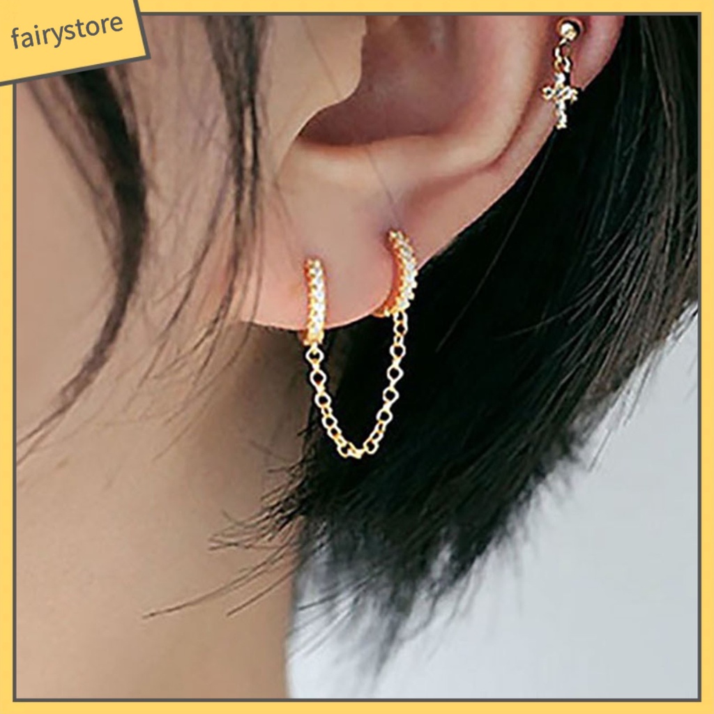 1 Đôi Bông Tai Tròn Đính Đá Zircon Thời Trang Dành Cho Nữ