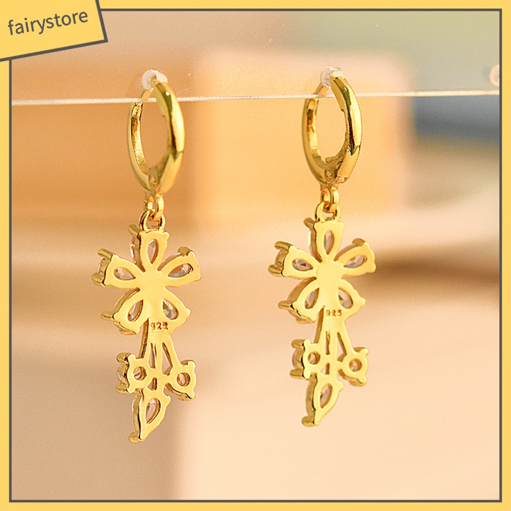 Bông Tai Hình Hoa Đính Đá Zircon Sang Trọng Cho Nữ