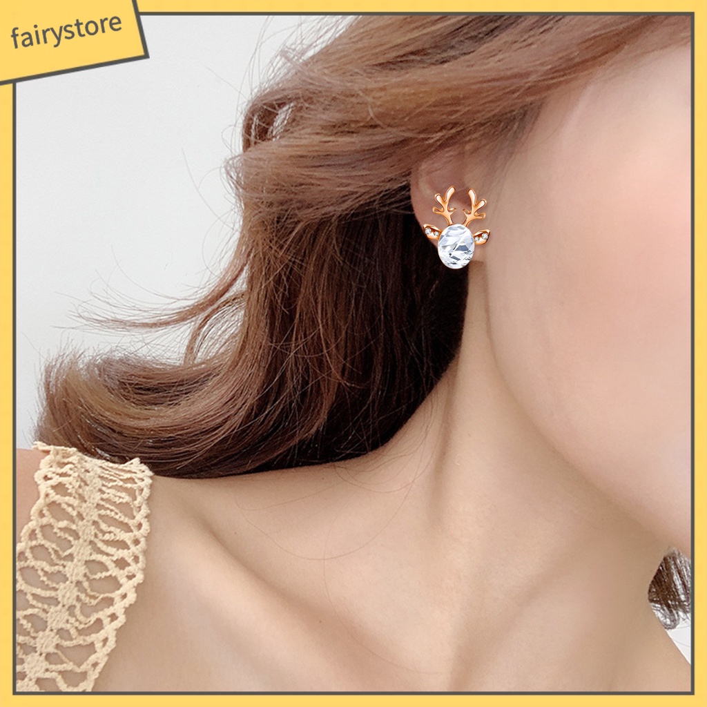 Set 2 Khuyên Tai Hình Tuần Lộc Giáng Sinh Đính Đá Phong Cách Boho Thời Trang Cho Nữ