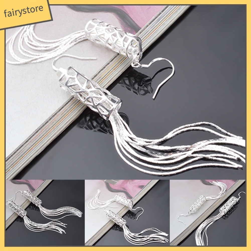 Bông Tai Mạ Bạc Dáng Dài Tua Rua Thời Trang Cho Nữ