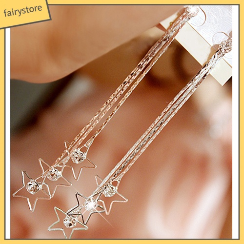 [FRO] Bông Tai Thả Dây Chuyền Dài 3 Lớp Đính Đá Rhinestone Hình Giọt Nước Cho Nữ