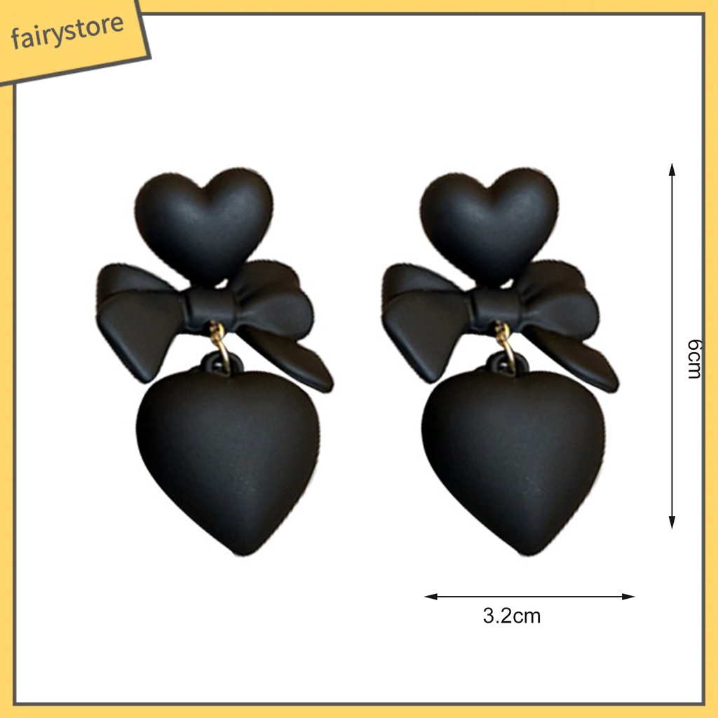 1 Đôi Bông Tai Hình Trái Tim / Nơ Màu Đen Phong Cách Gothic Thời Trang