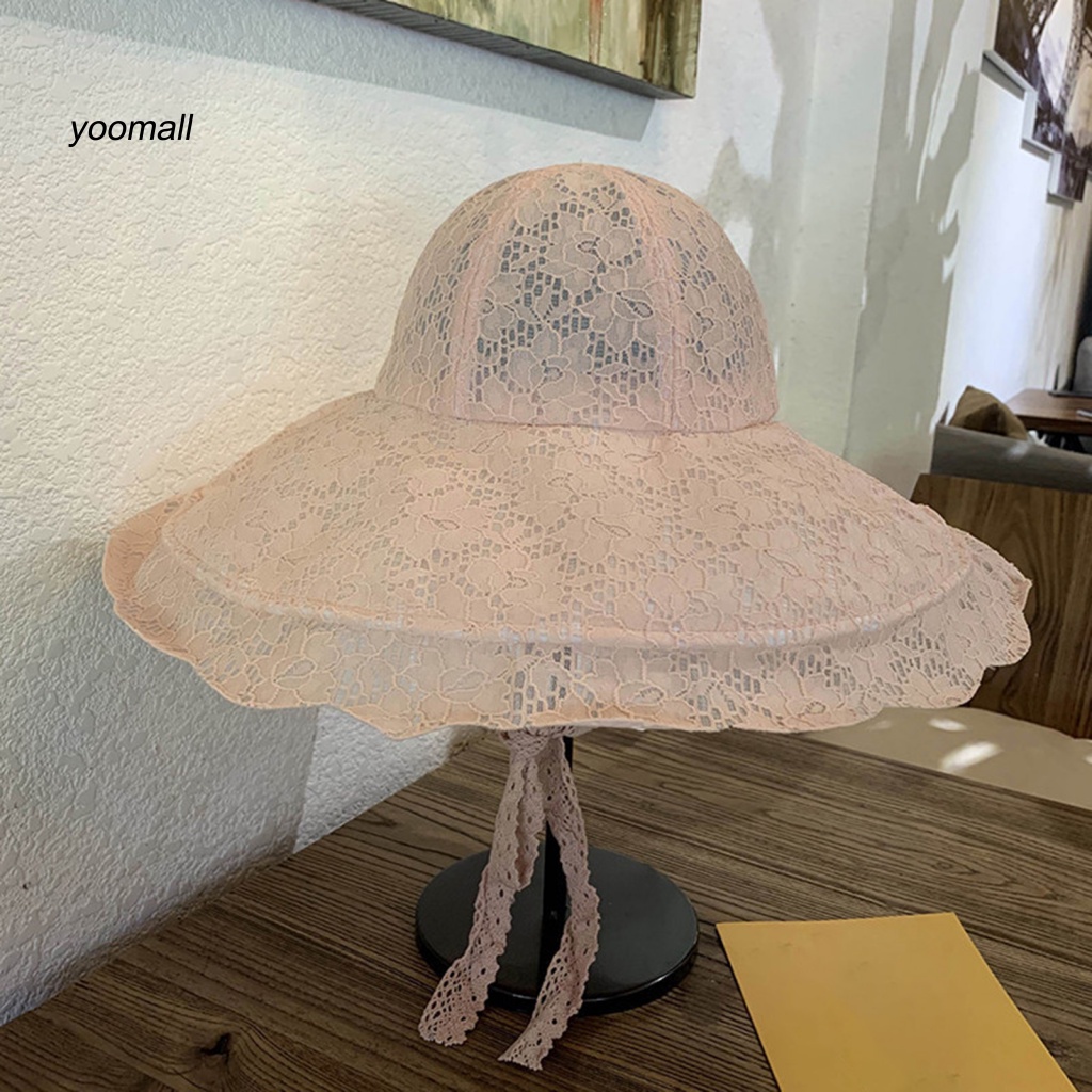 Mũ Rộng Vành Phối Ren Thoáng Khí Chống Tia UV Màu Sắc Ngọt Ngào Dành Cho Nữ