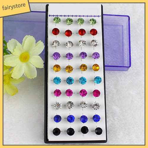 Set 20 Đôi Bông Tai Tròn Đính Đá Nhiều Màu Sắc Phong Cách Gothic Dành Cho Nữ