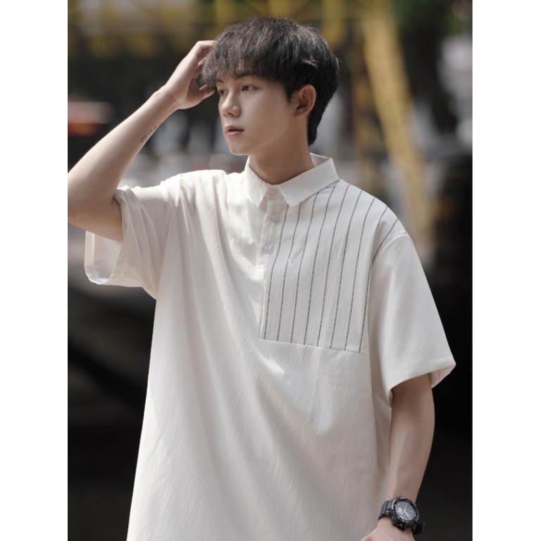 Áo Thun Polo Tay Ngắn Bằng Lụa Lạnh Họa Tiết Sọc Thời Trang Mùa Hè Hàng Mới Dành Cho Bạn Nam