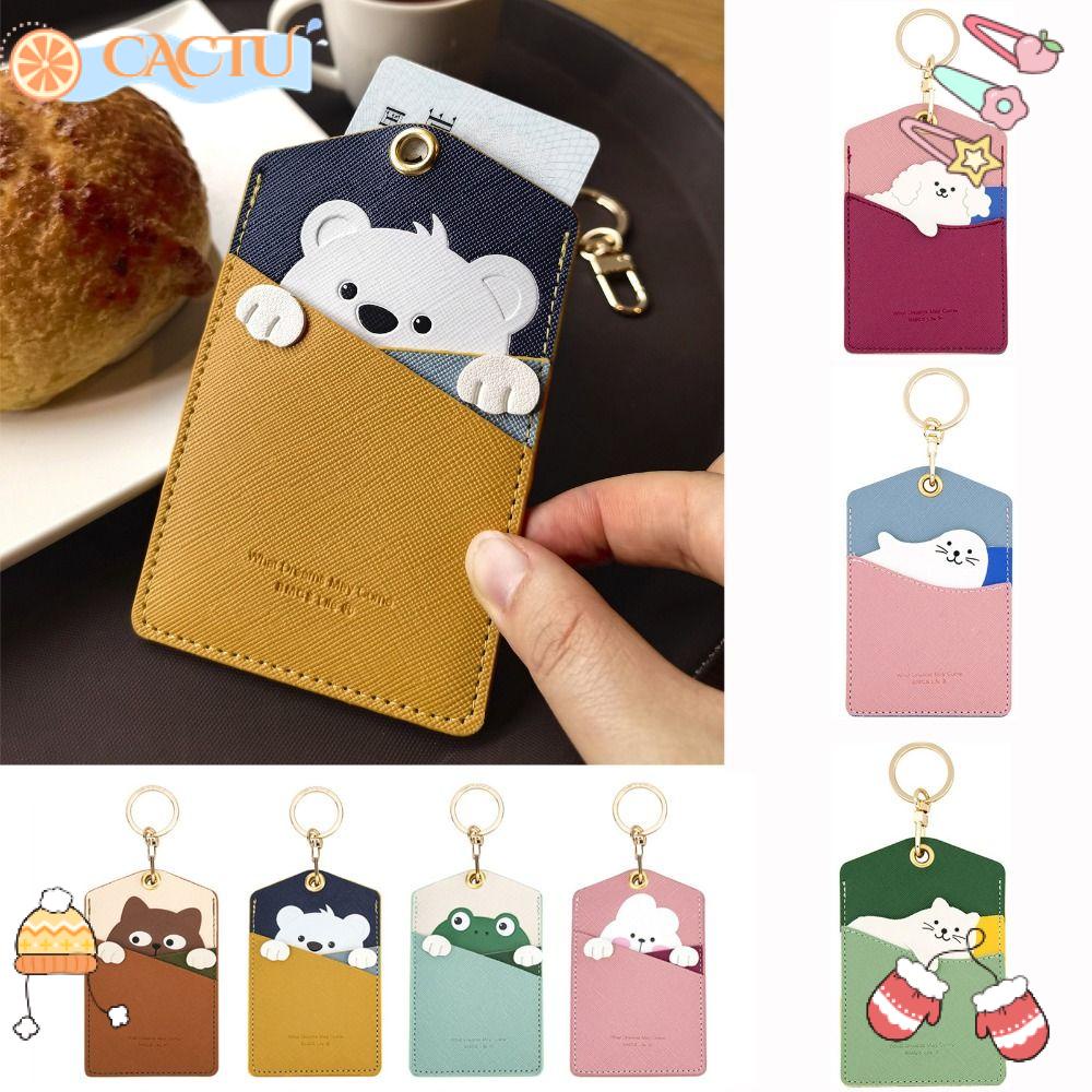 Móc Khóa Da PU Họa Tiết Động Vật Dễ Thương Dùng Đựng Thẻ / Chìa Khóa Tiện Dụng