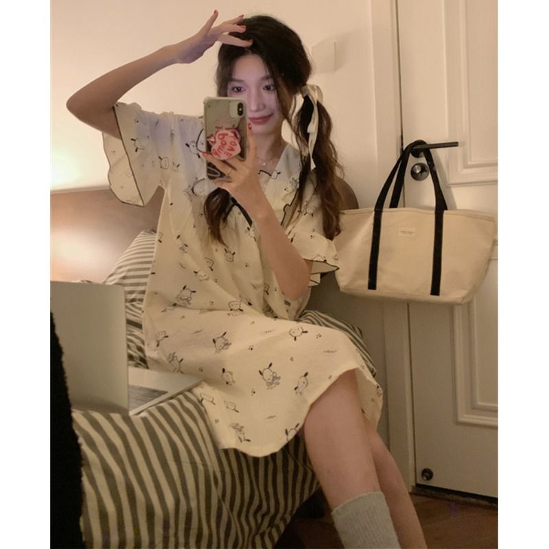 Đầm Ngủ Tay Ngắn In Họa Tiết Hoạt Hình Phong Cách Nhật Bản Dễ Thương Thời Trang Mùa Hè Cho Nữ