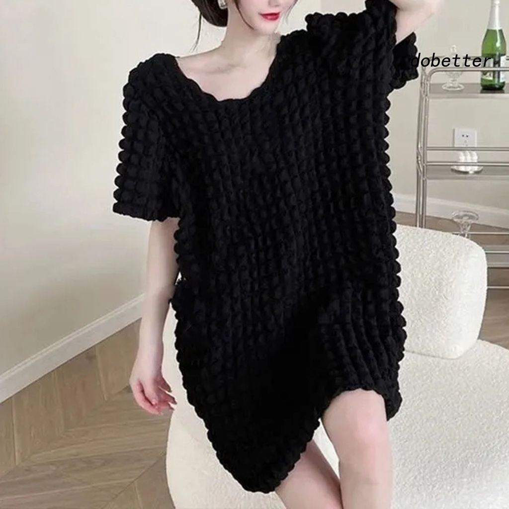 Đầm Ngắn Tay Cổ Chữ V Màu Sắc Đơn Giản Thời Trang Cho Nữ