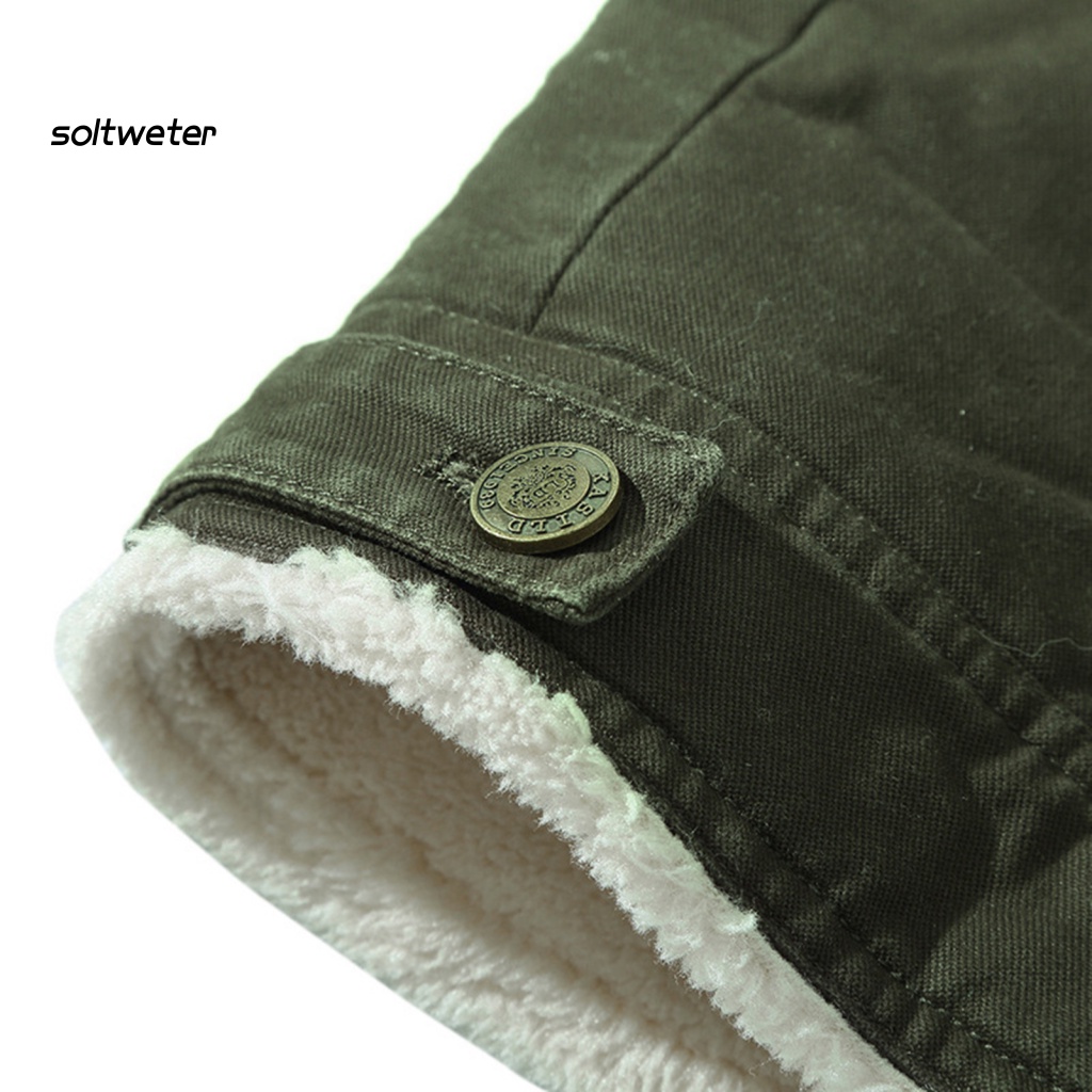 Áo Khoác Nam Tay Dài Cổ Bẻ Lót Lông Dày Dặn Màu Sắc Trơn Chống Gió Thời Trang Đường Phố Mùa Đông