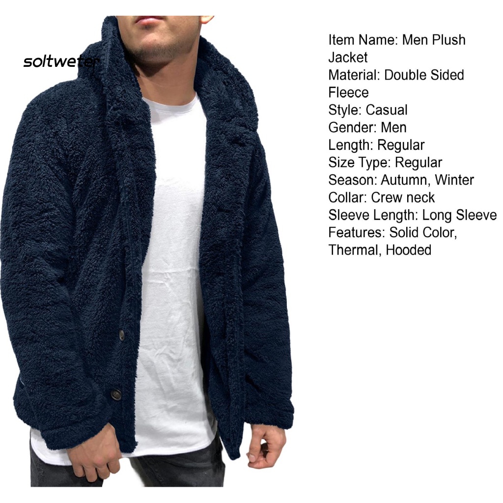 St Áo Khoác Mùa Đông Mềm Mại Có Mũ Trùm Màu Trơn Cài Nút Dày Dặn Có Khóa Cài Cho Nam Mặ