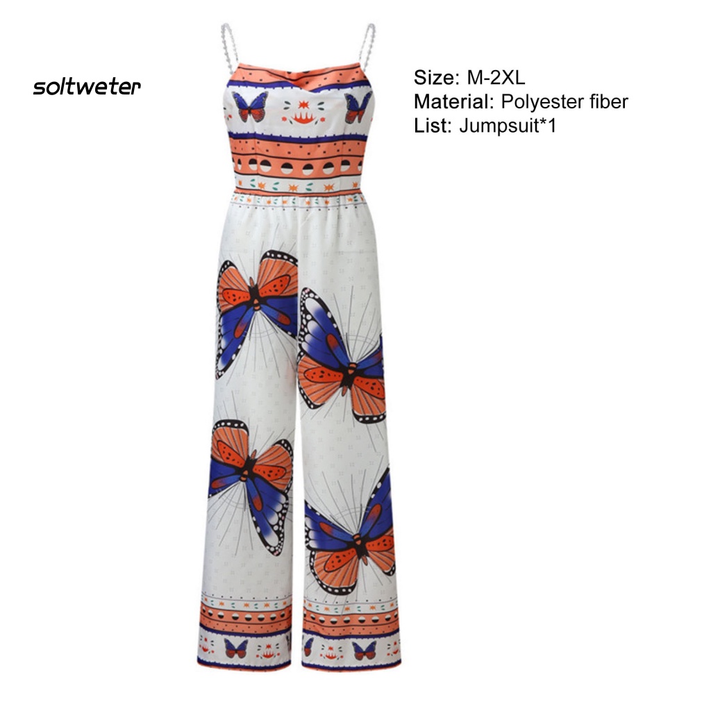 Bộ Áo Liền Quần Hai Dây Dáng Rộng In Hoa Đính Ngọc Trai Nhân Tạo Thời Trang Đường Phố Cho Nữ