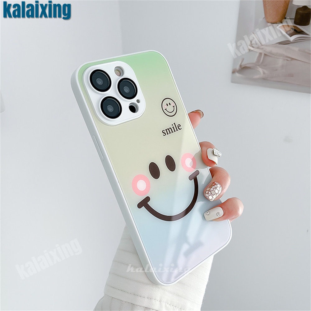Ốp Điện Thoại Kính Cường Lực Cứng Hình Mặt Cười Màu Gradient Cho iPhone 14 Pro Max 13 12 Pro Max 11 Pro Max