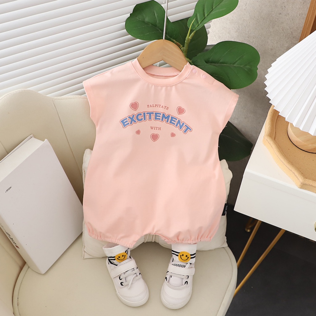 Bộ Áo Liền Quần Bằng Cotton Tay Ngắn In Hình Dễ Thương Thời Trang Mùa Hè Cho Bé Trai / Gái 0-2 Tuổi