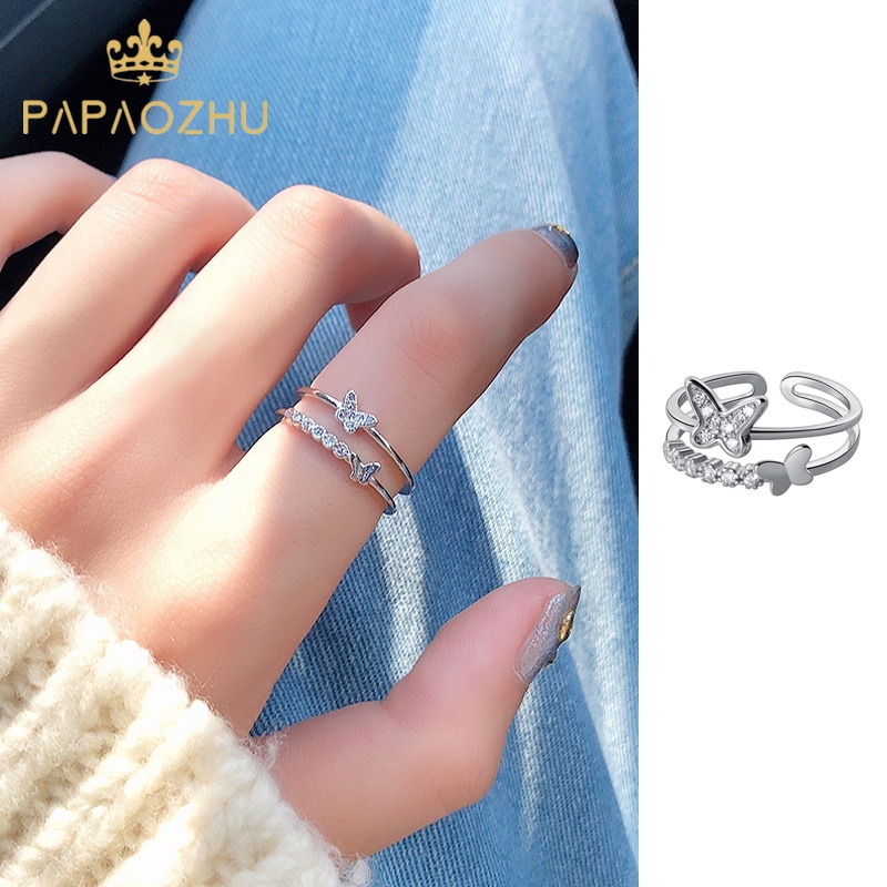 PAPAOZHU Nhẫn Bạc 925 Hình Bướm Đính Đá Zircon Phong Cách Hàn Quốc Cho Nữ