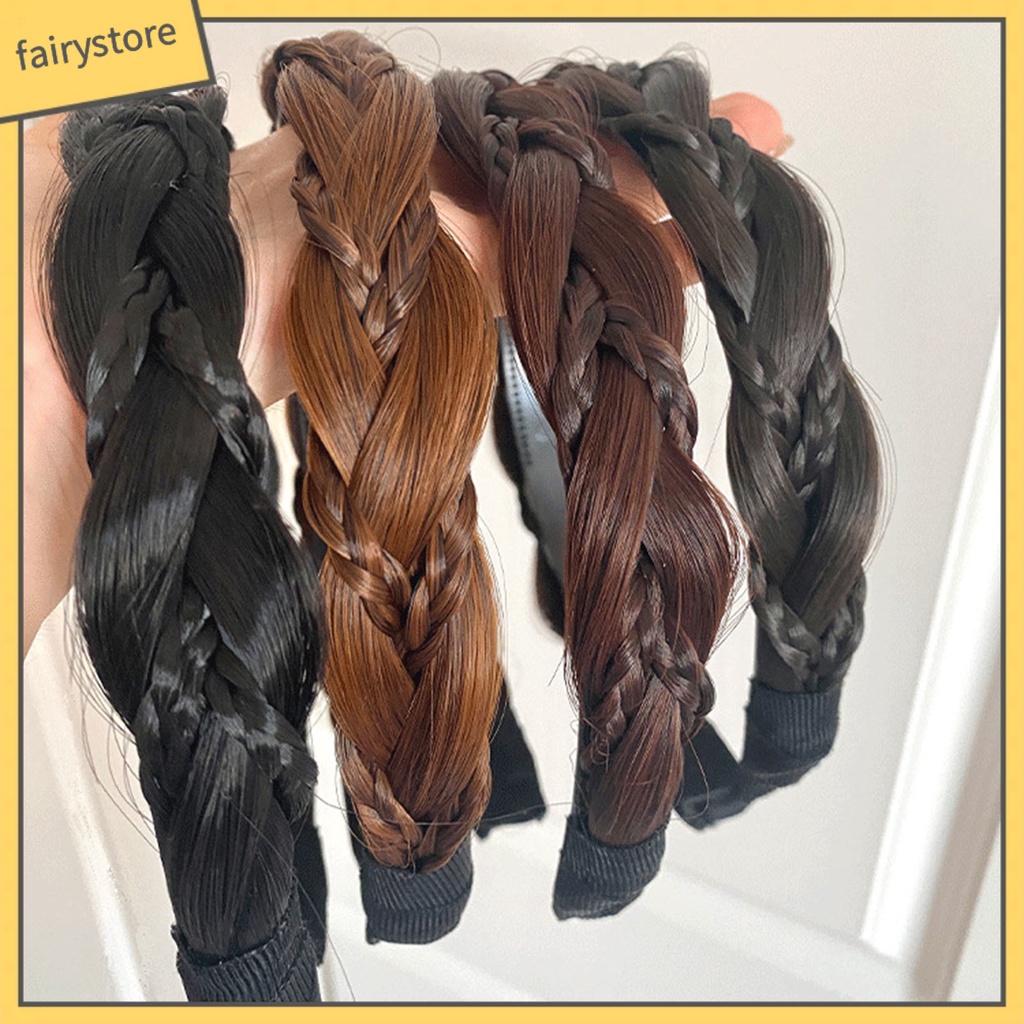 Băng Đô Tóc Giả Thắt Bím Chống Trượt Màu Sắc Tự Nhiên