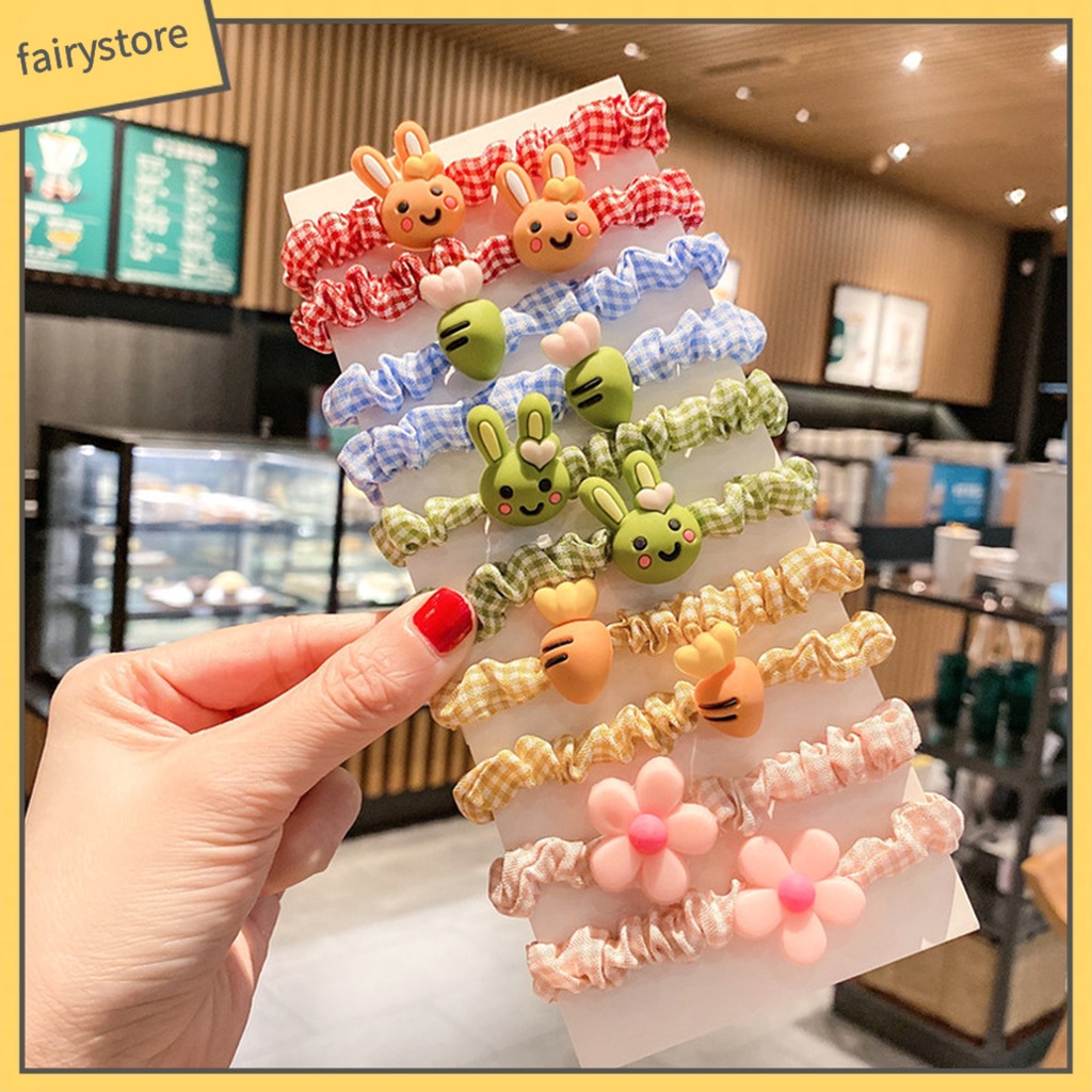 Bộ 10 Dây Cột Tóc Co Giãn Tốt Chống Rơi Siêu Nhẹ Họa Tiết Hoạt Hình Dễ Thương Cho Bé