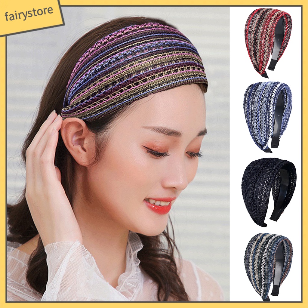 Băng Đô Cài Tóc Phối Lưới Thoáng Khí Chống Trượt Màu Sắc Retro Cho Nữ