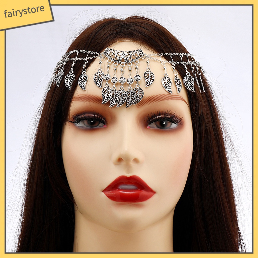 Kẹp Tóc Dạng Chuỗi Hai Lớp Đính Lá Tua Rua Phong Cách Bohemia Cho Nữ