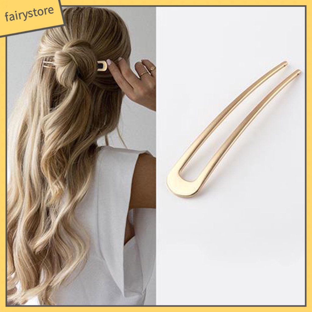 Kẹp Tóc Chữ U Bằng Thép Không Gỉ Màu Trơn Chống Biến Dạng Dành Cho Nữ