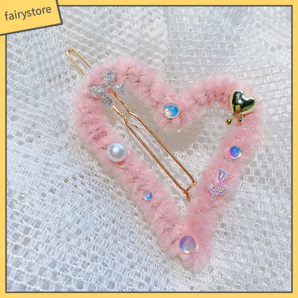 Kẹp Tóc Trang Trí Hình Trái Tim Bằng Lông Nhân Tạo Mềm Mại Màu Kẹo Cho Nữ