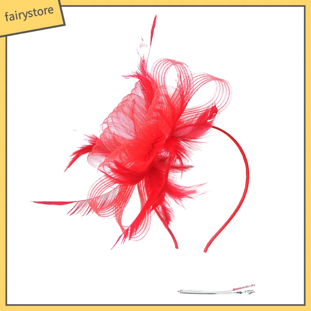 [FRO] Cài Tóc Lưới Thắt Nơ Nhiều Lớp Đính Lông Vũ Cổ Điển Nhìn Xuyên Qua Đầu Trang Trí Đám Cưới