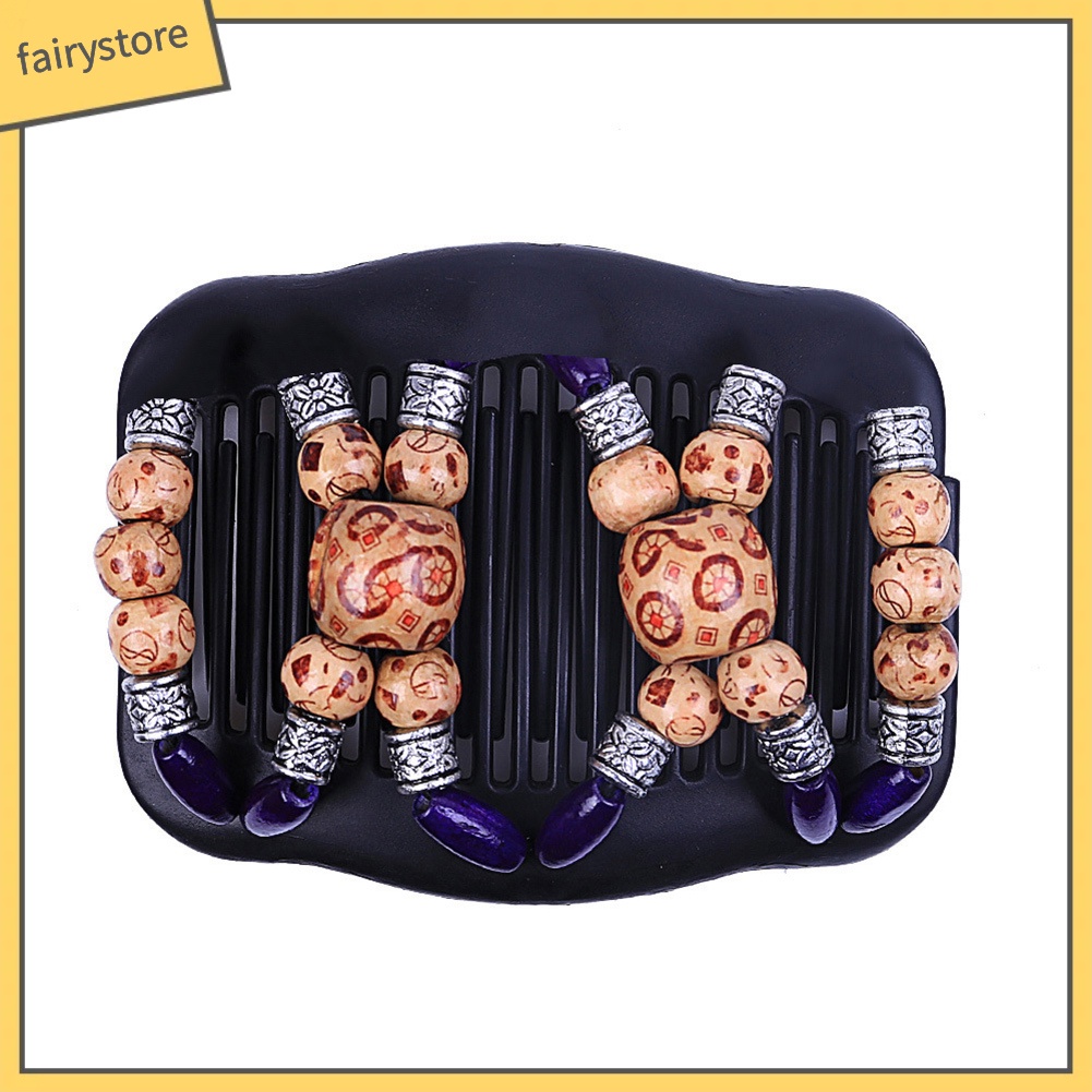 Kẹp Tóc Lược Đôi Đính Hạt Gỗ Phong Cách Vintage Cho Nữ