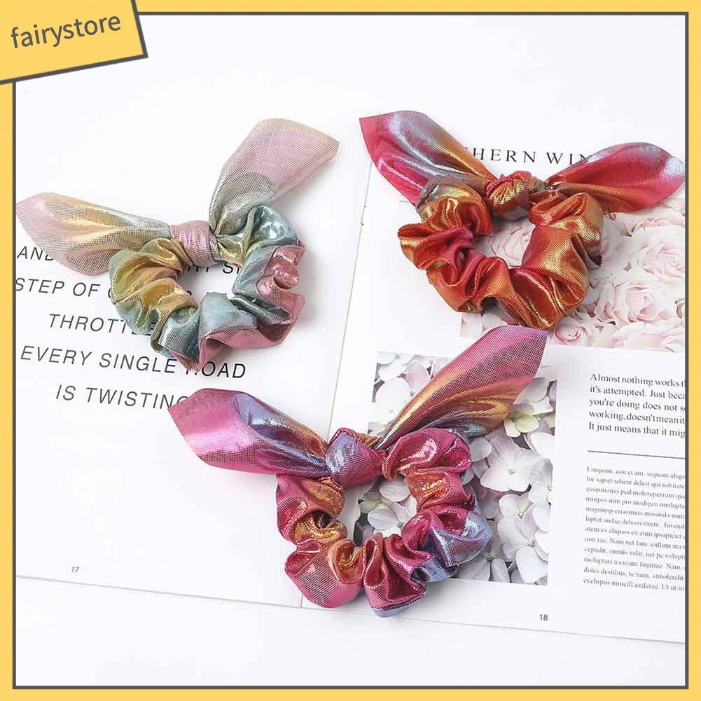 Dây Cột Tóc Co Giãn Hình Nơ Màu Sắc Gradient Lấp Lánh Cho Nữ