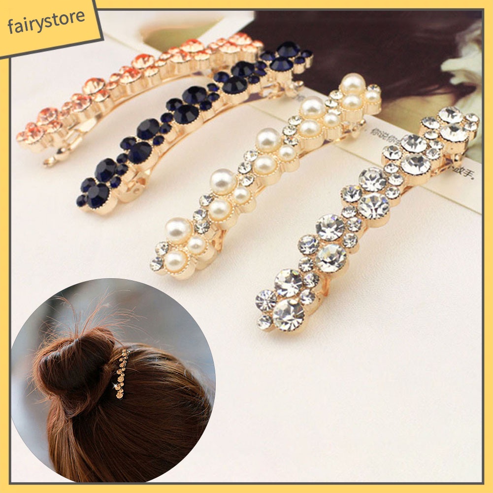 Kẹp Tóc Đính Đá Và Ngọc Trai Giả Thời Trang Thanh Lịch Dành Cho Nữ