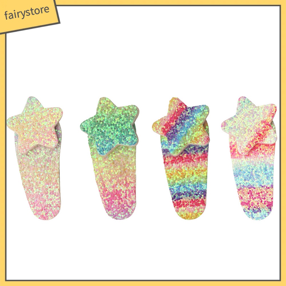 Set 4 Kẹp Tóc Hình Ngôi Sao / Giọt Nước Lấp Lánh Cho Bé Gái