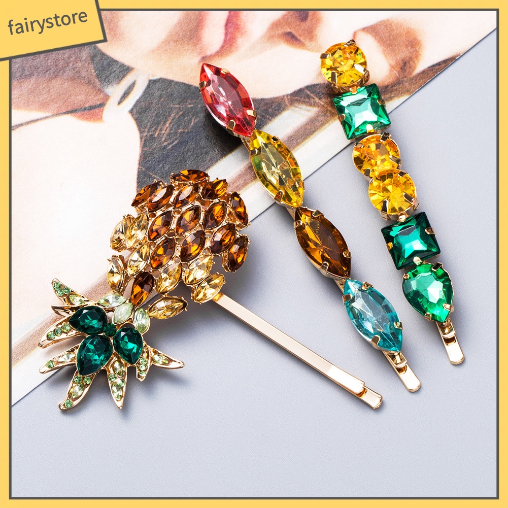 Set 3 Kẹp Tóc Hình Quả Dứa Đính Đá Nhiều Màu Sắc Cho Nữ