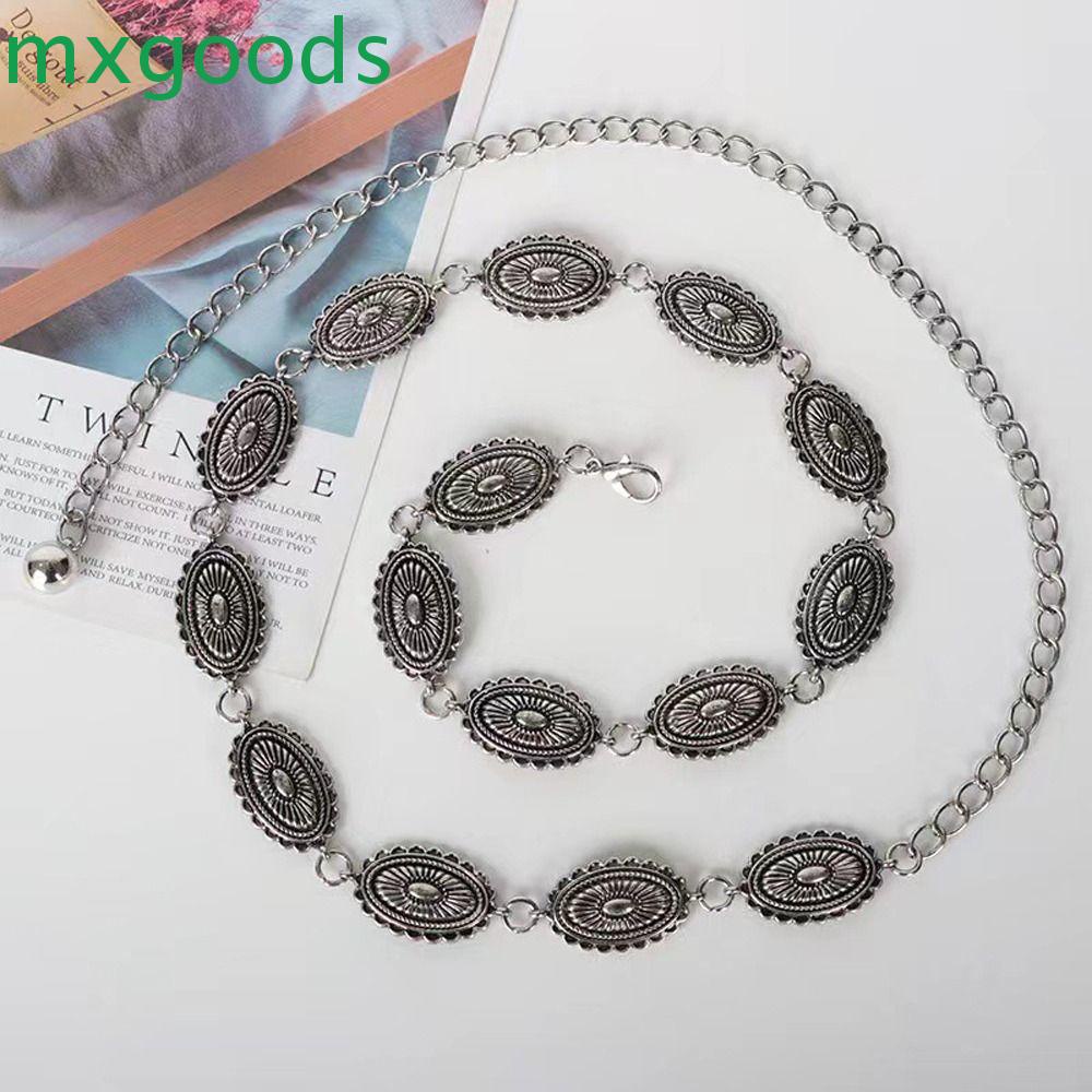 Thắt Lưng Dây Xích Phối Tua Rua Hình Oval Phong Cách Retro Thanh Lịch Cho Nữ