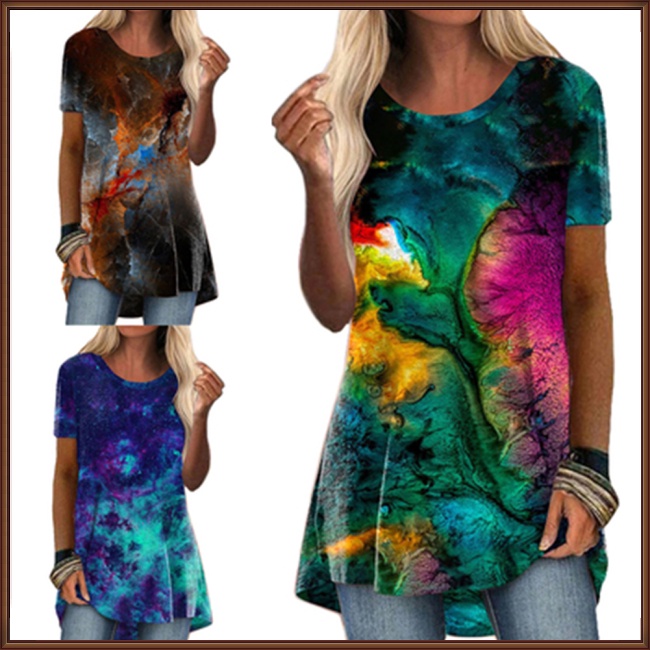 Áo Thun Tay Ngắn Dáng Rộng Họa Tiết Màu Nhuộm Phong Cách Retro Thời Trang Cho Nữ