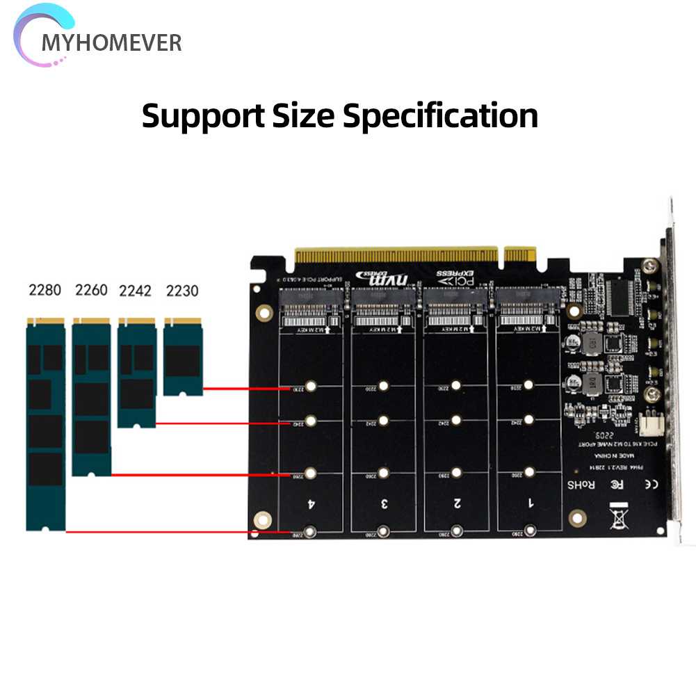 Bộ ChuyểN ĐổI Ổ CứNg 4 CổNg M.2 NVME SSD Sang PCIE X16, Hỗ Trợ 2230 / 2242 / 2260 / 2280
