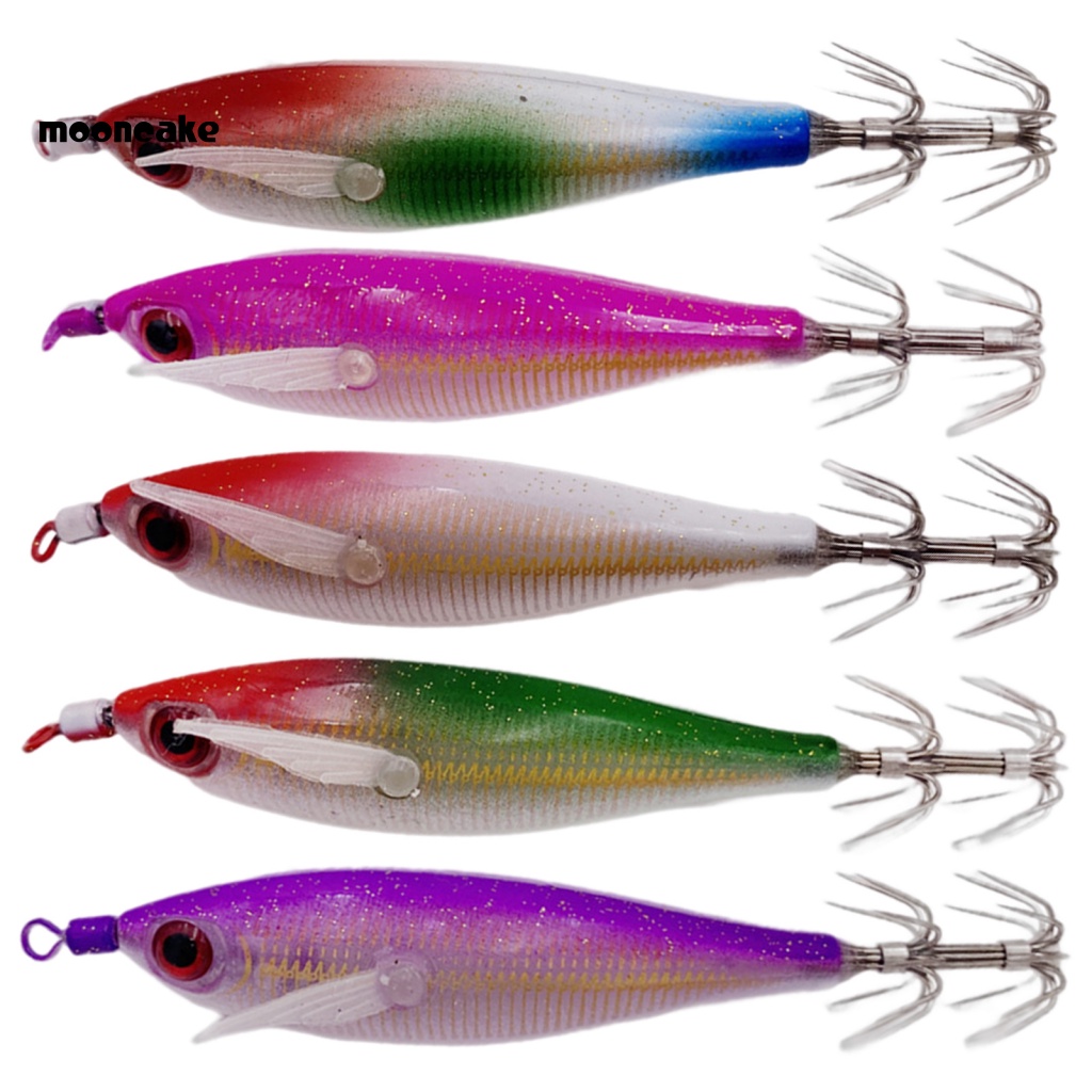 < Mooncake > Mồi Tôm Giả Câu Cá Bằng Gỗ Phát Quang Có Móc Hình Con Mực