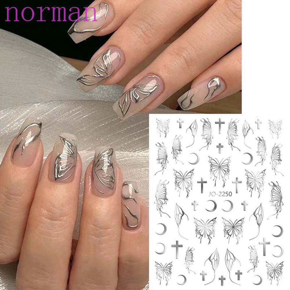 Sticker Dán Móng Tay Tự Dính Hình Bướm Phong Cách NORMAN|Phụ Kiện Trang Trí Móng Tay Hình Bướm Màu Trắng Đen