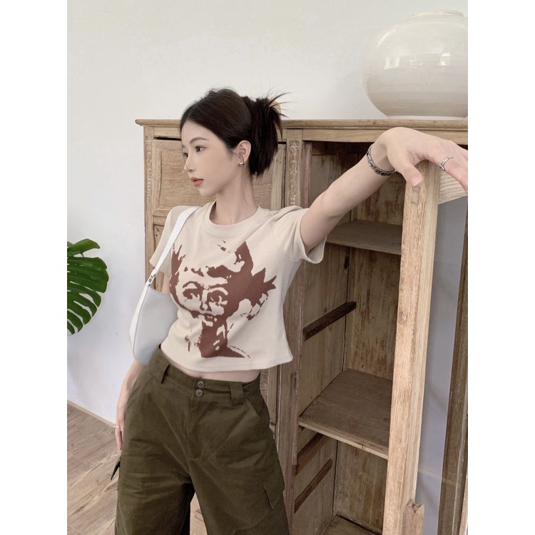 Áo Thun Tay Ngắn Phong Cách Retro Thời Trang Mùa Hè Cho Nữ