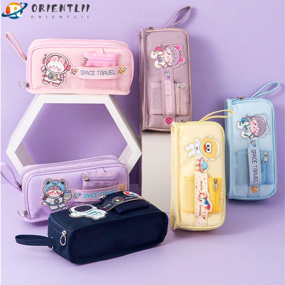 Túi Đựng Bút Bằng Vải Canvas Hai Lớp Họa Tiết Dễ Thương