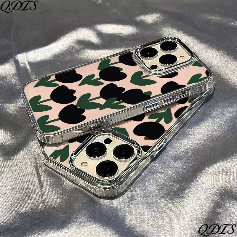 ✅Ốp Điện Thoại Mềm Chống Sốc Họa Tiết Hoa Tulip Màu Đen Đơn Giản Cho Iphone 12 Plus 1113 / 7 814 Pro max DO2K