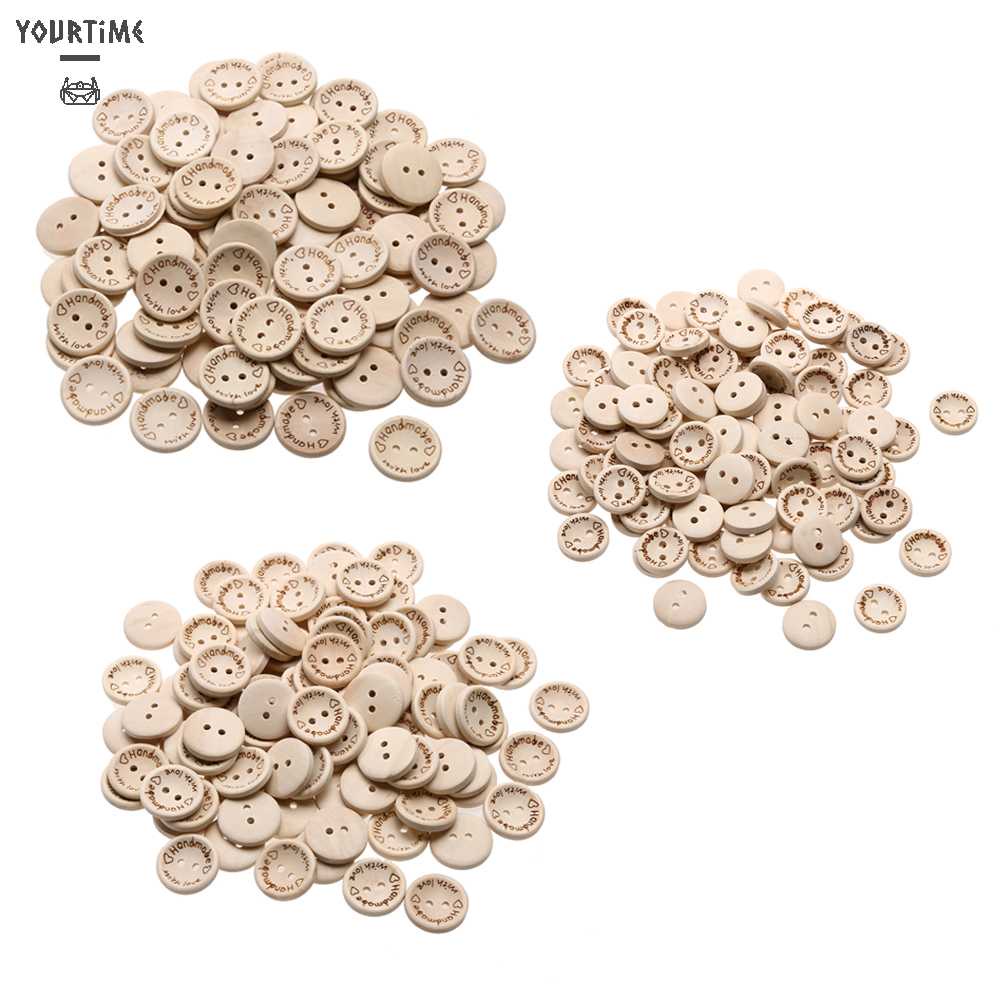 Set 100 Nút Gỗ Hình Trái Tim Nhiều Màu