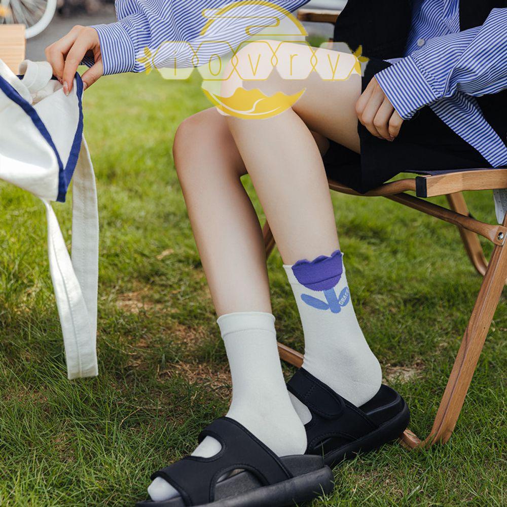 Vớ Cotton Co Giãn Thoáng Khí In Họa Tiết Hoa Tulip Phong Cách Hàn Quốc Thời Trang Cho Nữ