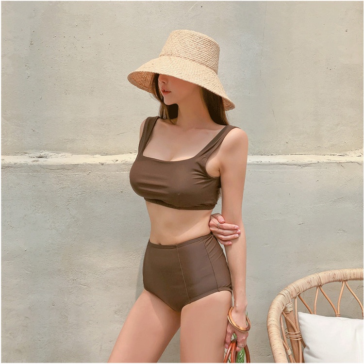 Bộ Đồ Bơi Lưng Cao Màu Trơn Thiết Kế Mới Thời Trang Theo Phong Cách Nhật Hàn