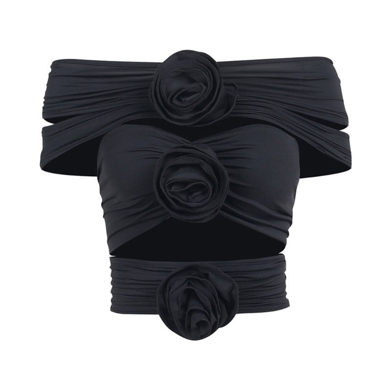 Áo Lửng Hai Dây Thêu Hoa Hồng Gợi Cảm Cho Nữ