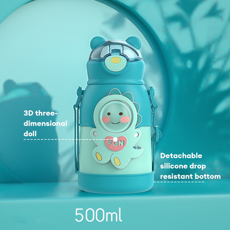 Danle Bình Nước Giữ Nhiệt Bằng Thép Không Gỉ 316 Họa Tiết Hoạt Hình Có Ống Hút Cho Học Sinh
