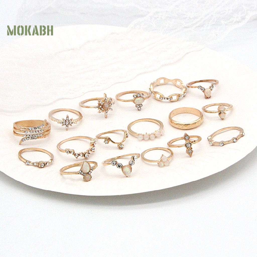 [Mok Abh] set 17 Nhẫn Đeo Giữa Ngón Tay Theo Phong Cách Bohemian