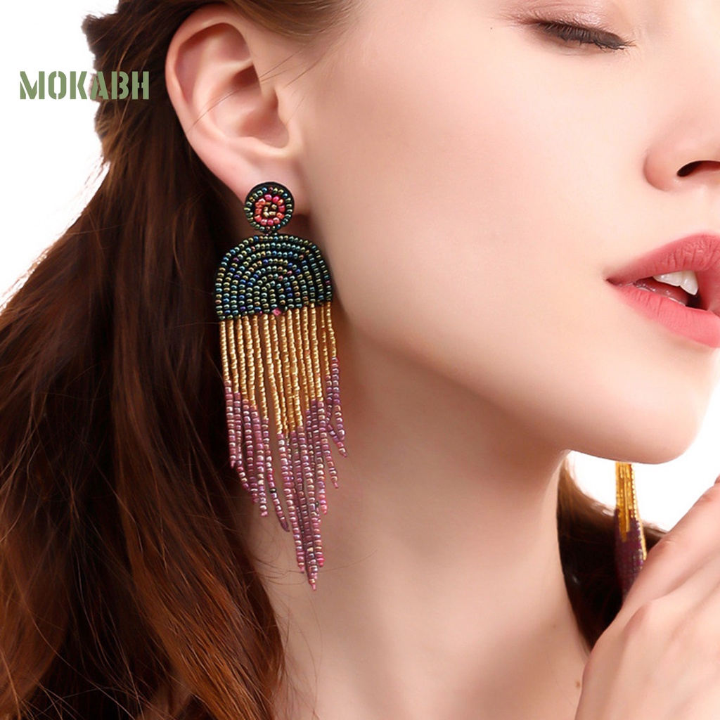 1 Cặp Bông Tai Dạng Chuỗi Hạt Nhiều Màu Sắc Phong Cách Vintage