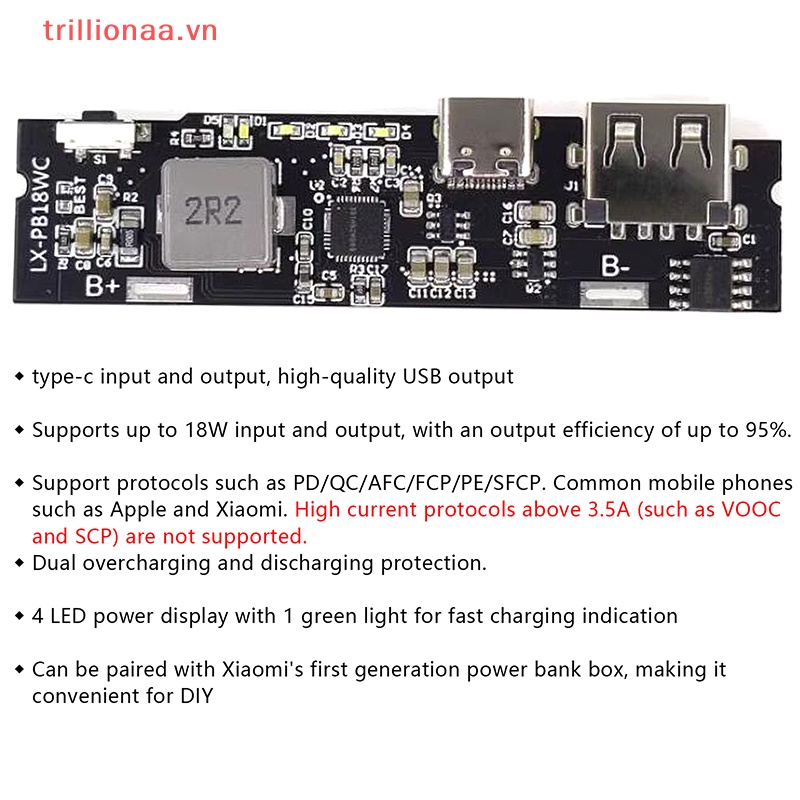 Bảng Mạch Sạc Nhanh 18650 QC3.0 Dual USB 18W Type-C DIY