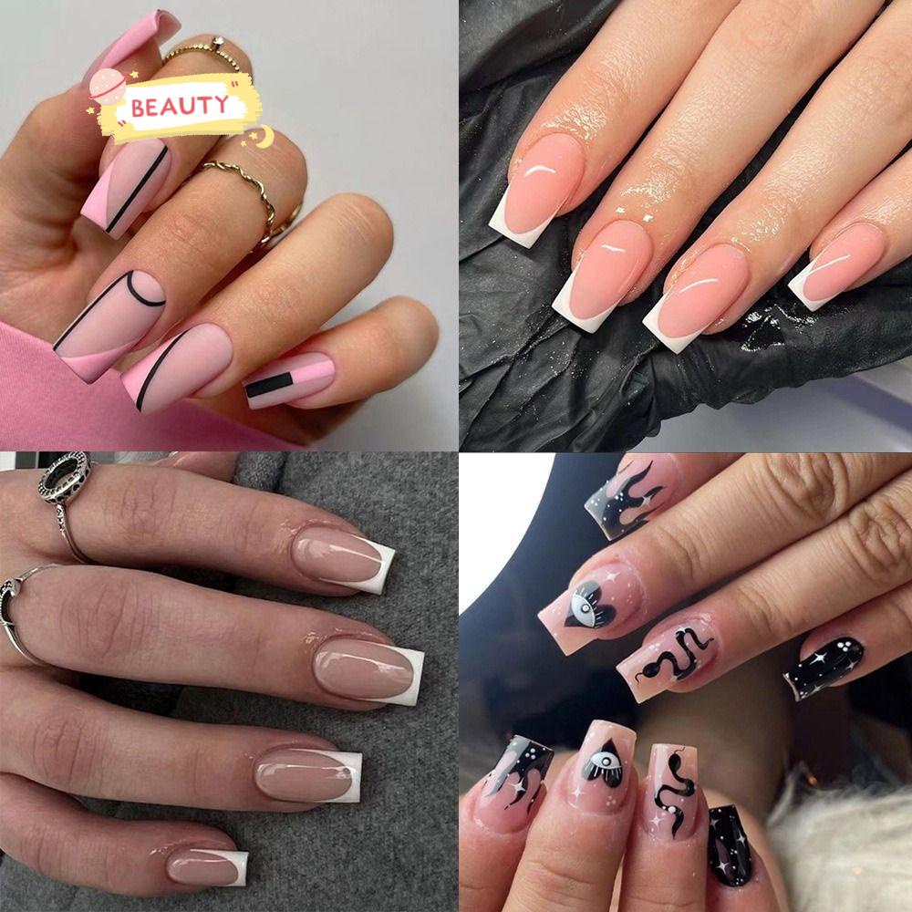 Set 24 Móng Tay Giả Hình Rắn Đen Đường Nén