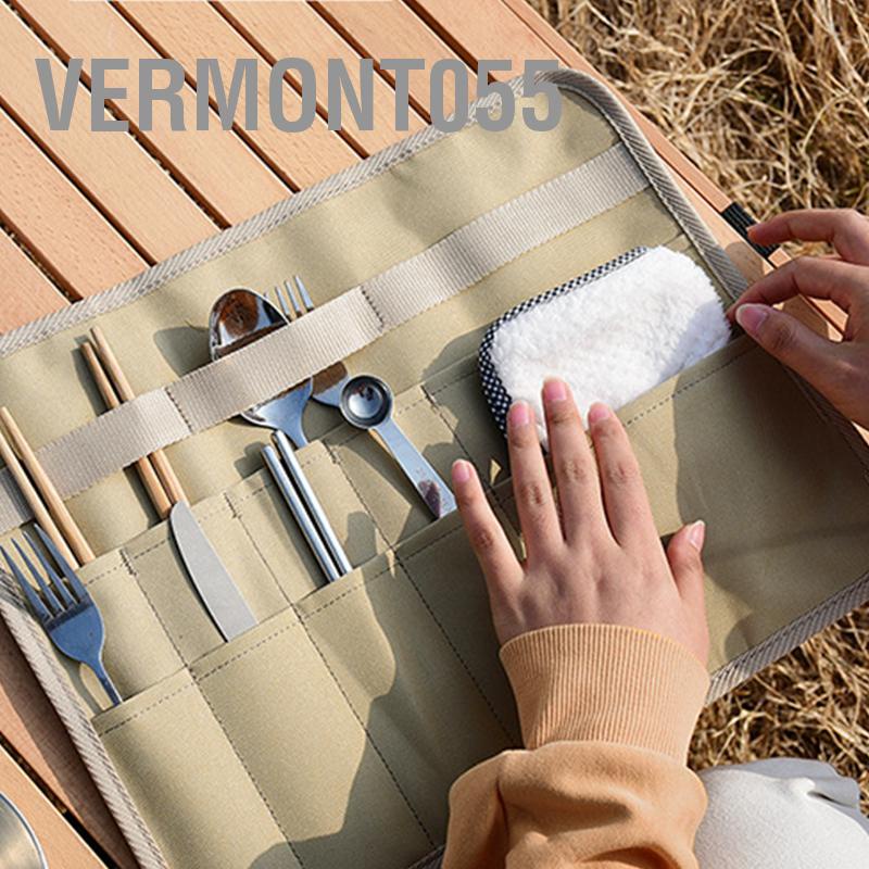 Vermont055 Bộ Đồ Ăn Di Động Túi Bảo Quản Treo Vải Oxford Có Thể Gập Lại Cho Cắm Trại Dã Ngoại Thịt Nướng